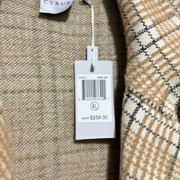 NWT Cyrus Womens Tan Beige Plaid Collared Size XL Long Sleeve Long Outwear Coat - Picture 4 of 10